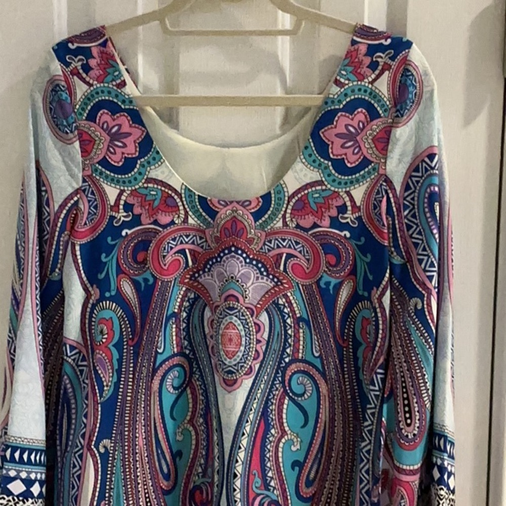 NWOT Pink Owl Apparel Paisley Multicolor Dress w/ Unique Shaped Bell Sleeves - Picture 9 of 15